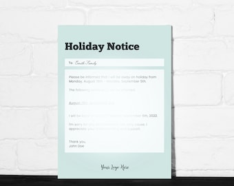 HOLIDAY NOTICE, Editable, Cleaning Business, Professional, Airbnb, Commercial, Printable, Service, Small Business, Custom, Beauty, Nails