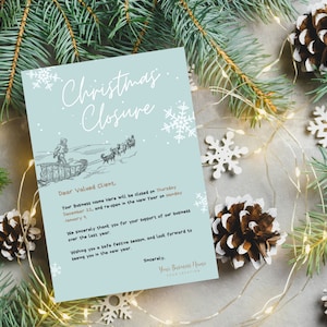 AVISO DE CIERRE DE NAVIDAD, Editable, Negocios, Profesional, Comercial, Imprimible, Festivo, Pequeña Empresa, Personalizado, Industria, Vacaciones, Feliz