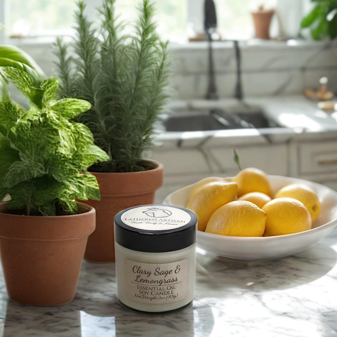 Clary Sage & Lemongrass | Essential Oil | 3 Oz Jar Candle - Etsy