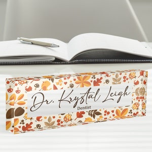 Cute Autumn Concept Desk Name Plate Custom Personalized Desk Sign Plaque Office Flower Office Sign desk accessories Name Plaque Model 088