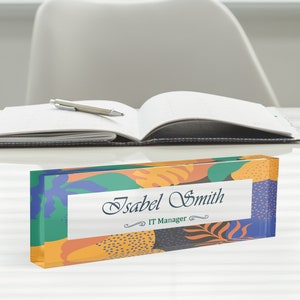 Desk Name Plate Custom Personalized Desk Sign Plaque Office Flower Office Sign desk accessories Name Plaque Model 020 Live Colorful Concept