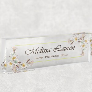 Desk Name Plate Custom Personalized Desk Sign Plaque Office Flower Office Sign desk accessories Name Plaque Model 025 White Floral Concept