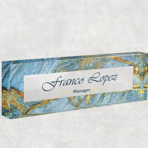 Luxus SchreibtischSchild Namensschild Personalisiert, Büro Geschenk, Büro Schild Schreibtisch Zubehör Namensschild - Azul Marmor Namensschild