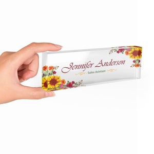 Desk Name Plate Custom Personalized Desk Sign Plaque Office Flower Office Sign desk accessories Name Plaque Model 005 Sunflower Concept