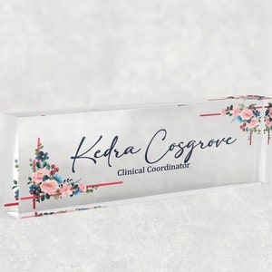 Flowers Concept Desk Name Plate Custom Personalized Desk Sign Plaque Office Flower Office Sign desk accessories Name Plaque Model 080