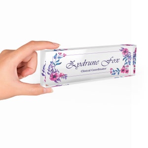 Pink Flowers Concept Desk Name Plate Custom Personalized Desk Sign Plaque Office Flower Office Sign desk accessories Name Plaque Model 079