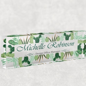 Desk Name Plate Custom Personalized Desk Sign Plaque Office Flower Office Sign desk accessories Name Plaque Model 012 Cactus Concept