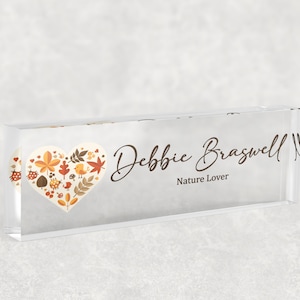 Coeur de l'automne bureau plaque signalétique personnalisé personnalisé bureau signe Plaque bureau fleur bureau signe bureau accessoires nom Plaque modèle 089