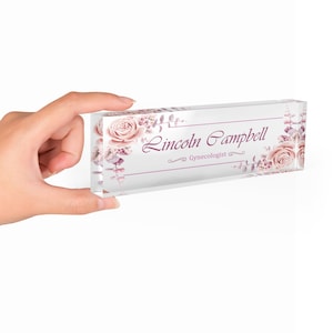 Desk Name Plate Custom Personalized Desk Sign Plaque Office Flower Office Sign desk accessories Name Plaque Model 027 White Roses Concept