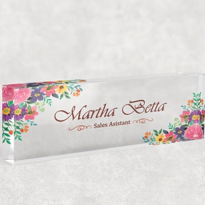 Watercolor Floral Concept Desk Name Plate Custom Personalized Desk Sign Plaque Office Flower Office Sign desk accessories Name Plaque