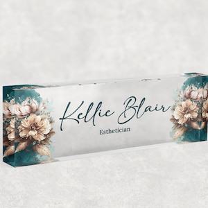 Watercolor Flowers Concept Desk Name Plate Custom Personalized Desk Sign Plaque Office Flower Office Sign desk accessories Name Plaque