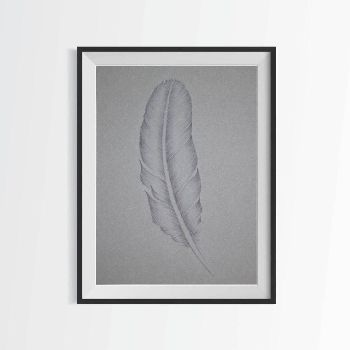 Feather on Grey Original Ink Art Etsy