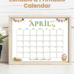 April 2026 Easter Calendar | Editable PDF (sunday/monday Start) - Etsy