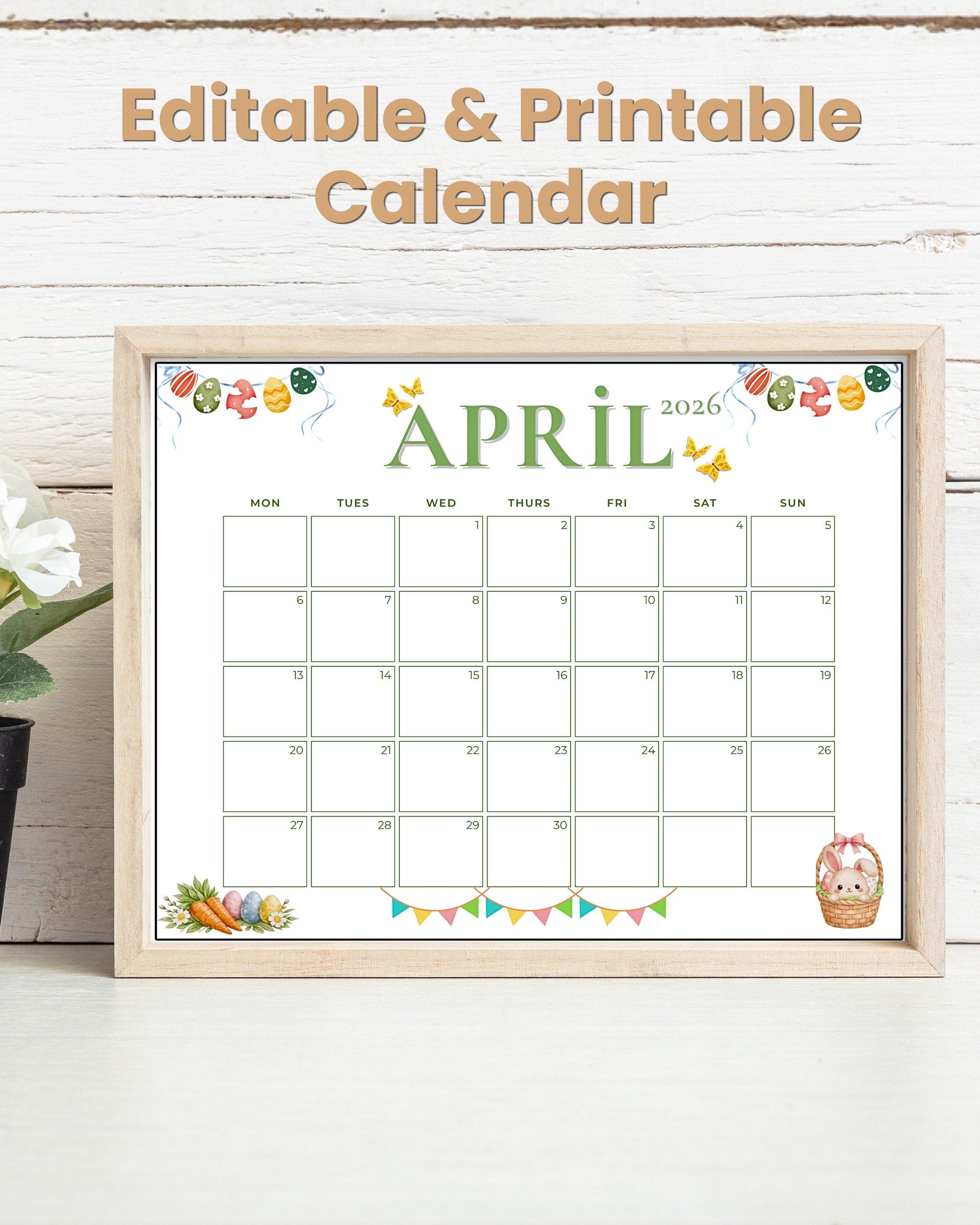 April 2026 Easter Calendar | Editable PDF (sunday/monday Start) - Etsy