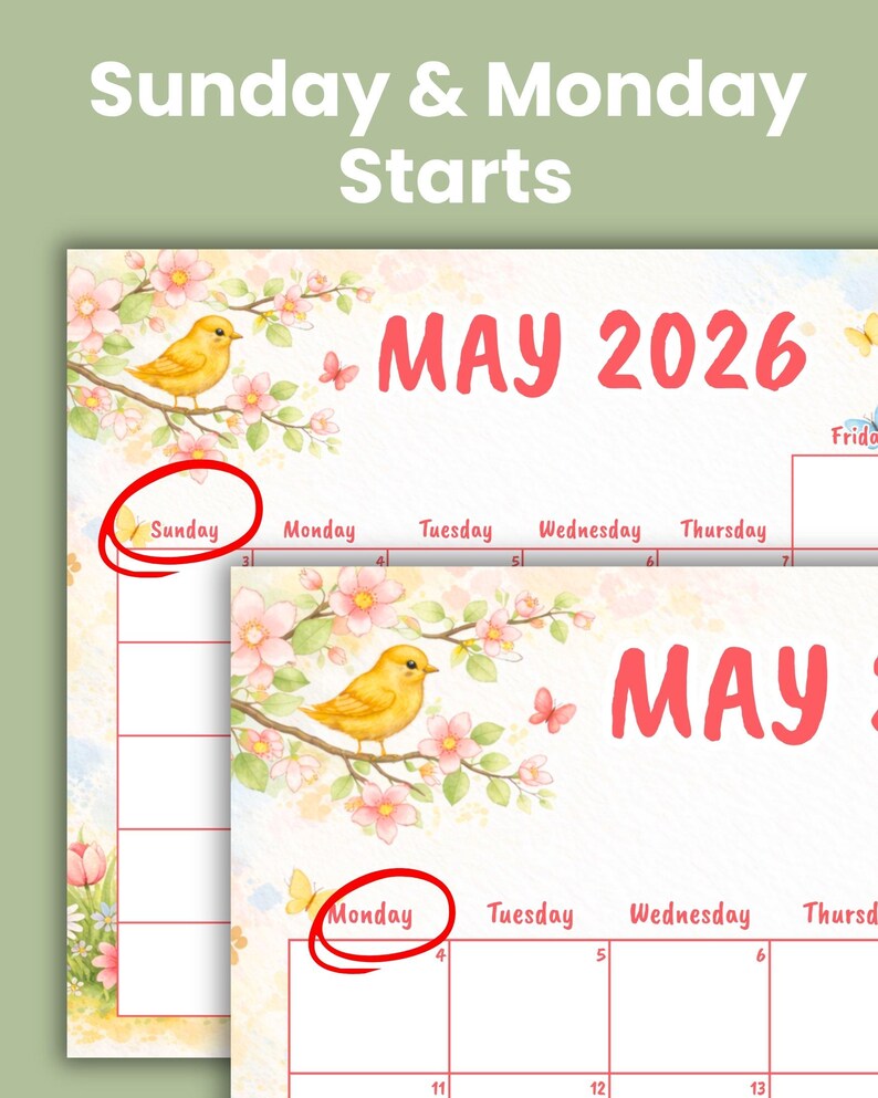 Spring Calender May May 2026 Calendar Printable | Spring Floral Monthly Planner (digital ...