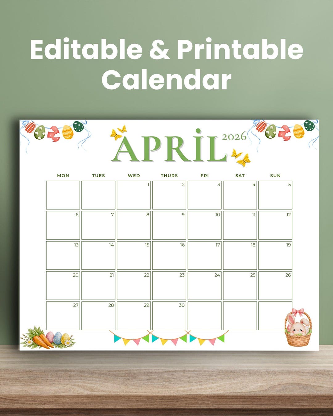 April 2026 Easter Calendar | Editable PDF (sunday/monday Start) - Etsy