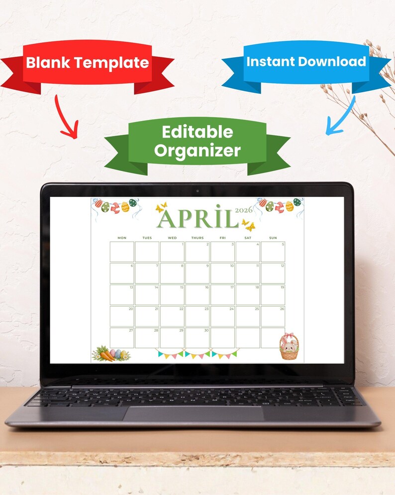 April 2026 Easter Calendar | Editable PDF (sunday/monday Start) - Etsy
