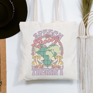 Speech Therapist Tote Bag SLP Therapy Tote  Mushroom Retro Tote Bag Pathology Grad Gift for Pathologist  Language Pathologist Gift