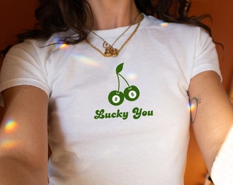 Lucky You Baby Tee, 8 Ball Baby Tee, 8 Ball Cherry Tshirt, Cherry Baby Tee, 8 Ball Graphic Tee, Lucky 8 Ball Shirt, Luck You Crop Top