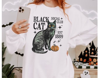 Vintage Cat Halloween Sweatshirt, Black Cat Crewneck,Retro Halloween Sweatshirt, Vintage Halloween Sweater, Black Cat Energy