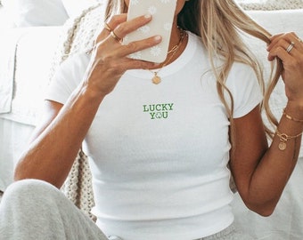 Lucky You Baby Tee, Luck You Crop Top, Trendy Y2k Shirt, Shamrock Baby Tee,Ireland Baby Tee,Y2K Baby Tee, Irish Boys Crop Top