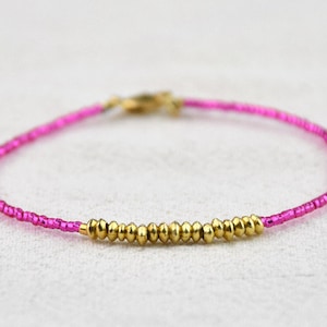 Bright Fuchsia Bracelet, Gold Vermeil Bracelet, Bracelet Stack, Bead Bracelet, Women&#39;s Gift, Beaded Bracelet, Gifts for Her, Hot Pint Jewels