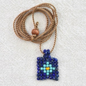 Blue Lapis Lazuli beads - Turquoise beads - Mixed beads -  Lapis and Turquoise - Adjustable long necklace - Woven jewelry - Beaded pendant