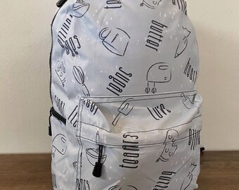 Light mint colored ingredient backpack