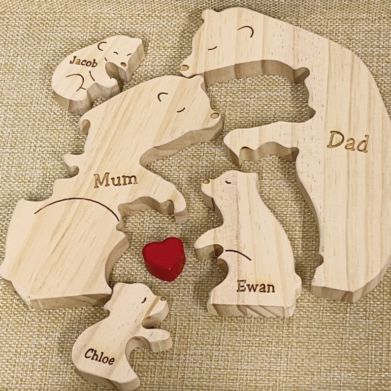 Wooden Bear Family Puzzle,Engraved Family Name Puzzle,Family Keepsake Gift,Gift for Parents,Animal Family,Family Home Decor,Gift for Kids image 4