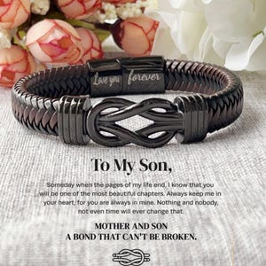 To My Son Together Forever Leather Knot Bracelet-Engraved Love You Forever,Graduation Birthday Gift for Him,Gift From Dad Mom,Unique Gift