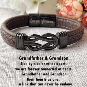 Grandfather & Grandson Leather Knot Bracelet-We Are Forever Connected at Heart,Graduation Birthday Gift for Him,Unique Gift,Engraved Gift