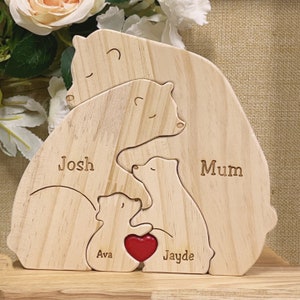 Wooden Bear Family Puzzle,Engraved Family Name Puzzle,Family Keepsake Gift,Gift for Parents,Animal Family,Family Home Decor,Gift for Kids