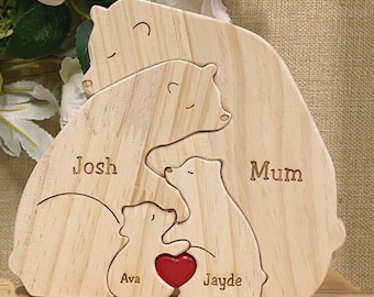 Wooden Bear Family Puzzle,Engraved Family Name Puzzle,Family Keepsake Gift,Gift for Parents,Animal Family,Family Home Decor,Gift for Kids