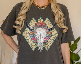 Western Country Serape Cow Skull Cheetah Diamond PNG Digital Download