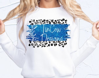 Blue Glitter Brushstroke Grunge BLANK Cheetah/Leopard PNG Digital Download