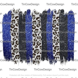 May include: Abstract digital art featuring a blue, black, and white striped pattern with a leopard print overlay. The stripes are painted with a brushstroke effect and have a glittery texture.