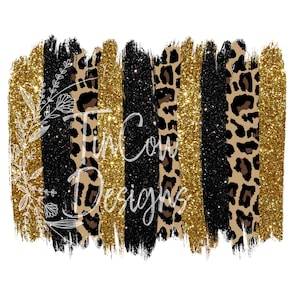 Gold and Black Brown Cheetah/Leopard Glitter Brushstroke PNG Digital Download