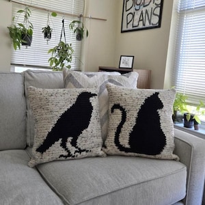 Crow and Black Cat Crochet Pillow Pattern Bundle, Animal Silhouette Tapestry Crochet Patterns, Intarsia Crochet Home Decor, Spooky Crochet