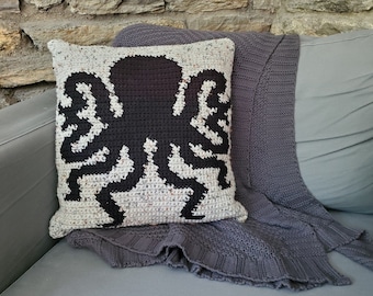 Octopus Ocean Crochet Pillow Pattern, Ocean Home Decor, Intarsia Crochet Pillow Pattern