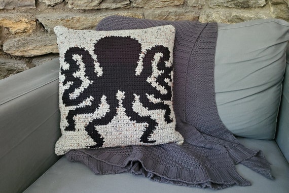 Octopus Ocean Crochet Pillow Pattern, Ocean Home Decor, Intarsia Crochet Pillow Pattern