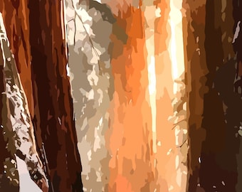 Póster vintage del Parque Nacional Sequoia, láminas del Servicio de Parques Nacionales, Sierra Nevada, arte mural de árboles gigantes de California