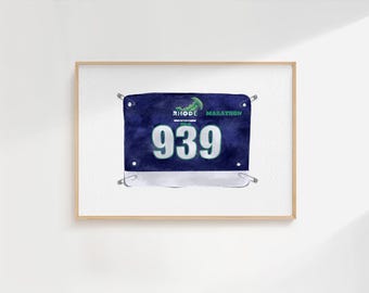 Custom Marathon Race Bib Art Print World Major Marathon Art Print Gift for Runner Gift for Marathon Runner Art Print for Marathon Running