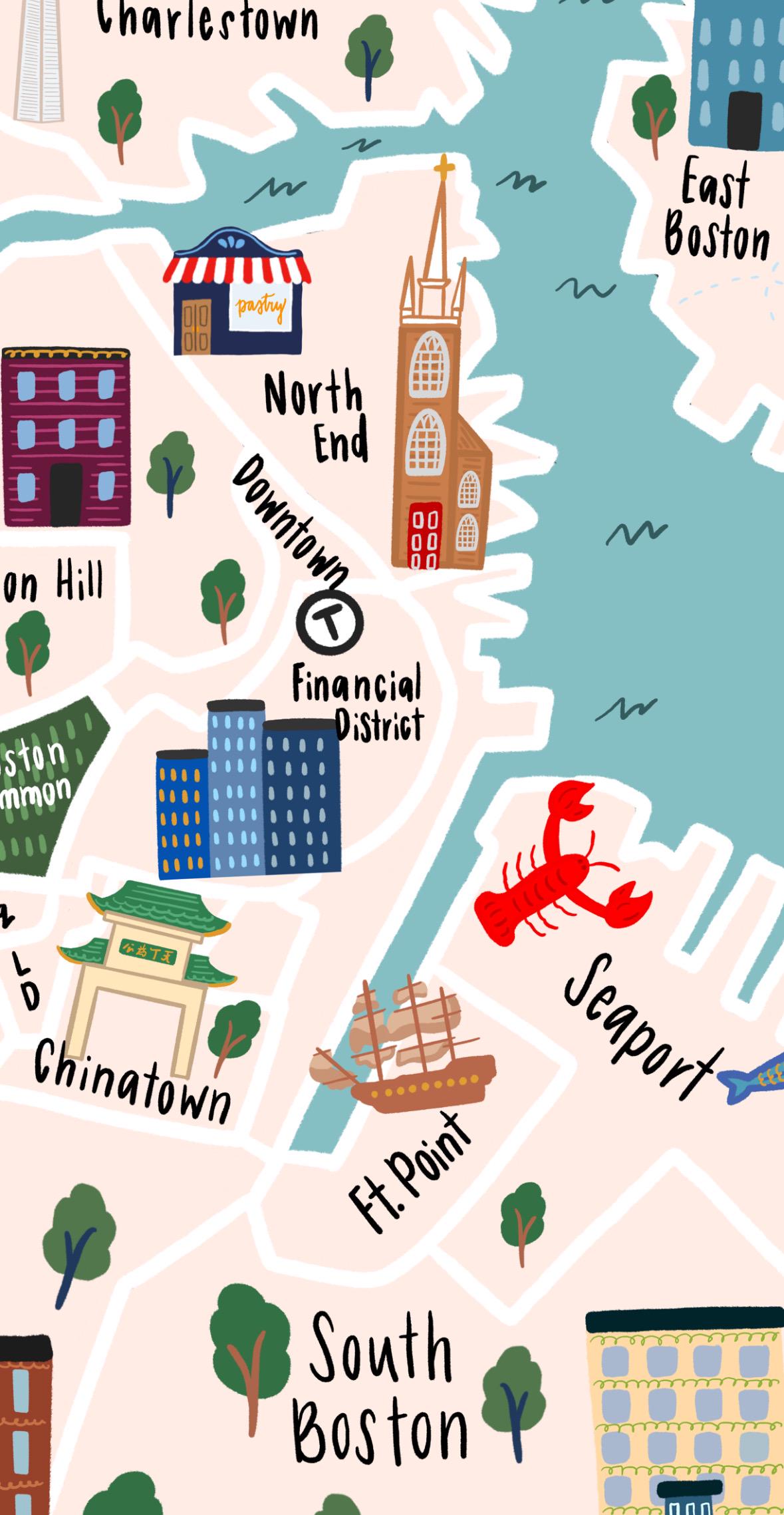 Boston Map Illustrated Boston Art Print for Boston Gift Boston Art ...