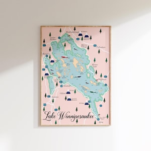 Lake Winnipesaukee Map Art New Hampshire Lake Winnipesaukee Map Print Lake Art Map Print New Hampshire Lake Winnipesaukee Art Print