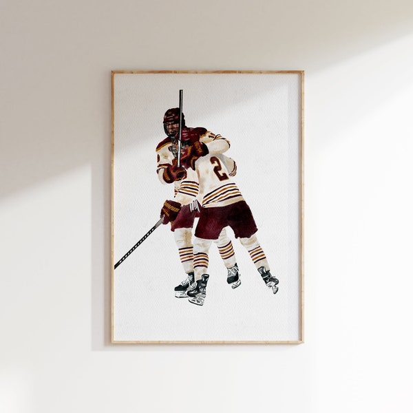 Boston College Hockey Victory Watercolor Art Print