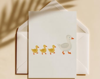 Moederdagkaart Aquarel moeder eend met eendjes Moederdagkaart van kinderen Moederdagkaart van broers en zussen Kaart voor Moederdag