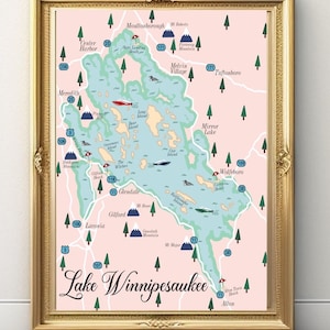 Lake Winnipesaukee Map Art New Hampshire Lake Winnipesaukee Map Print Lake Art Map Print New Hampshire Lake Winnipesaukee Art Print