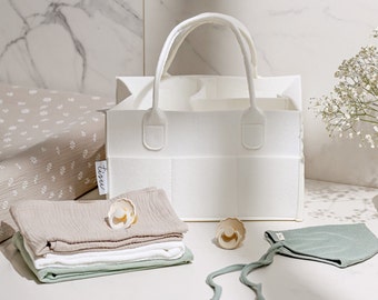 Windeltasche, Wickeltasche creme oder grau, Windelkorb aus Filz