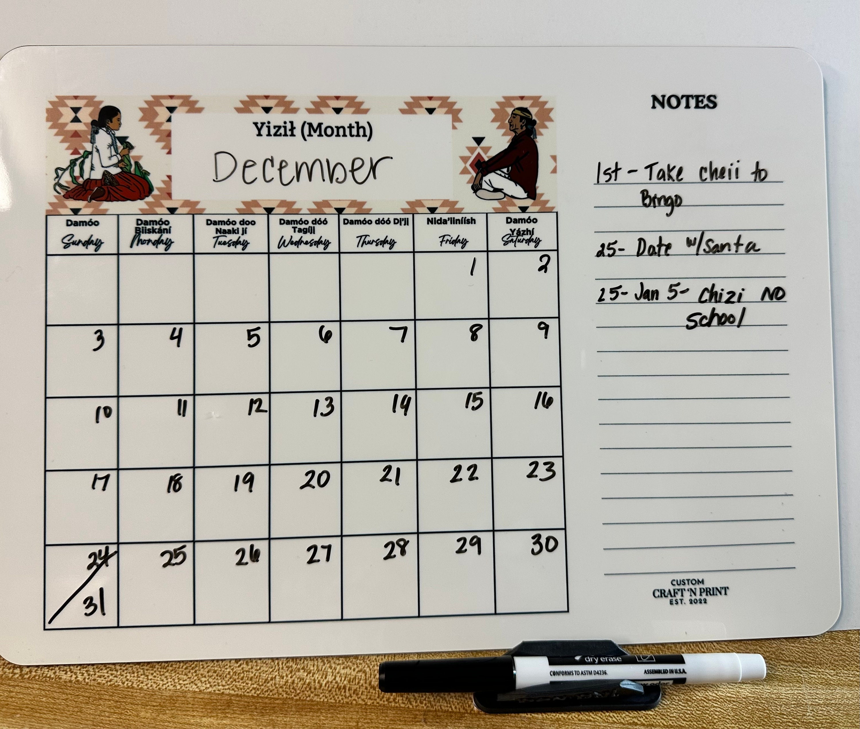 Navajo Dry Eraser Calendar Board Customizable to Your Favorites Etsy