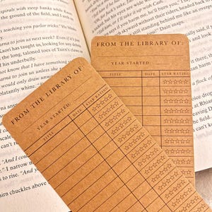 Marcapáginas vintage de ficha de biblioteca: Lista de lectura, papel cortado a mano